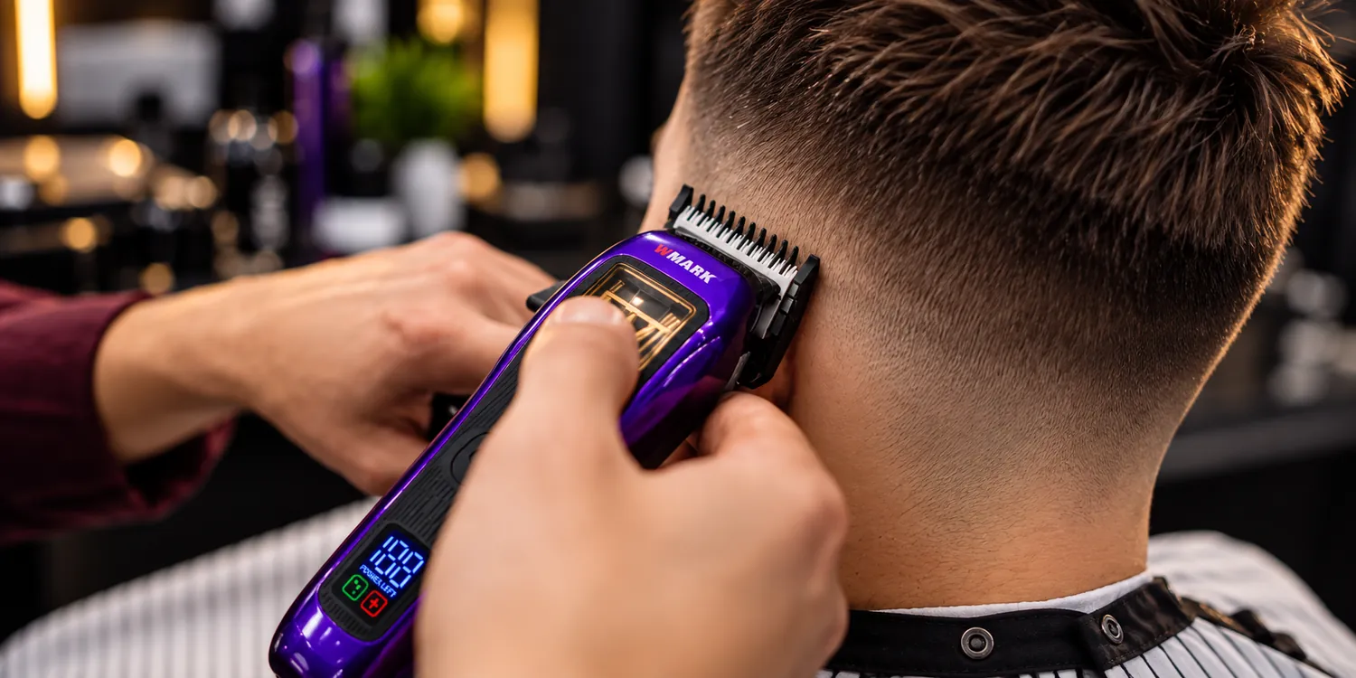 Barbeiro executando fade com máquina